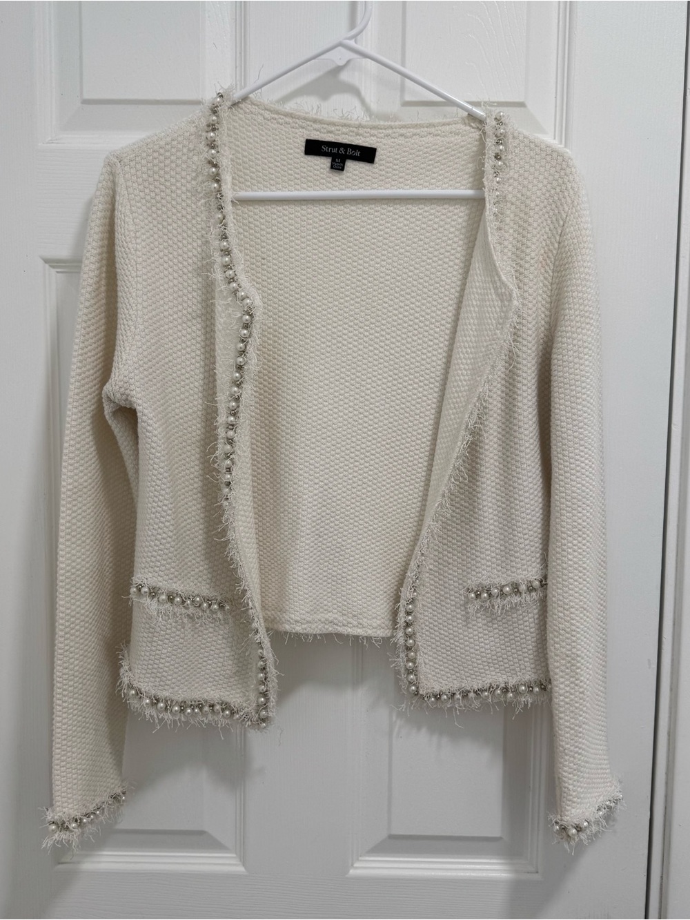 Strut & Bolt white cardigan with pearls